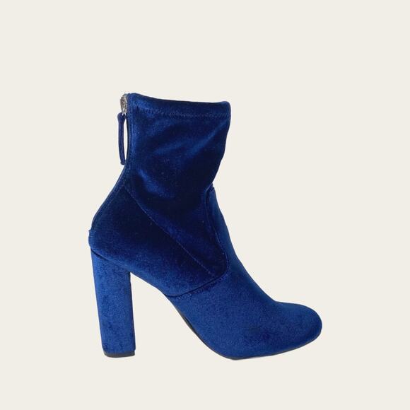 Steve Madden Royal Blue Velvet Brisk Block-Heel Sock Booties Sz 6.5 - Picture 9 of 9